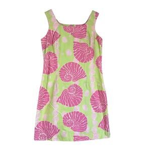 Vintage 90’s Lilly Pulitzer Pink Green Shell Nautilus  Shift Sheath Dress 6
